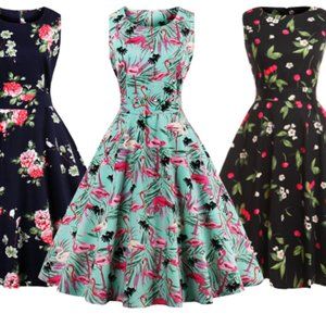 Pink flamingo swing dress with belt